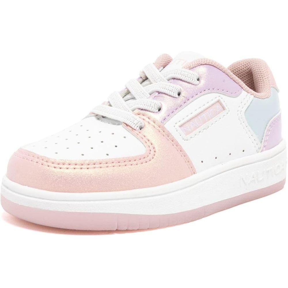 image:imageNautica Girls Sneakers Stylish LowTop Tennis Shoes with Cushioned Insole for Everyday Wear Toddler Little Kids and Big Kids LaceUpBungeeWhite Multi Shimmer