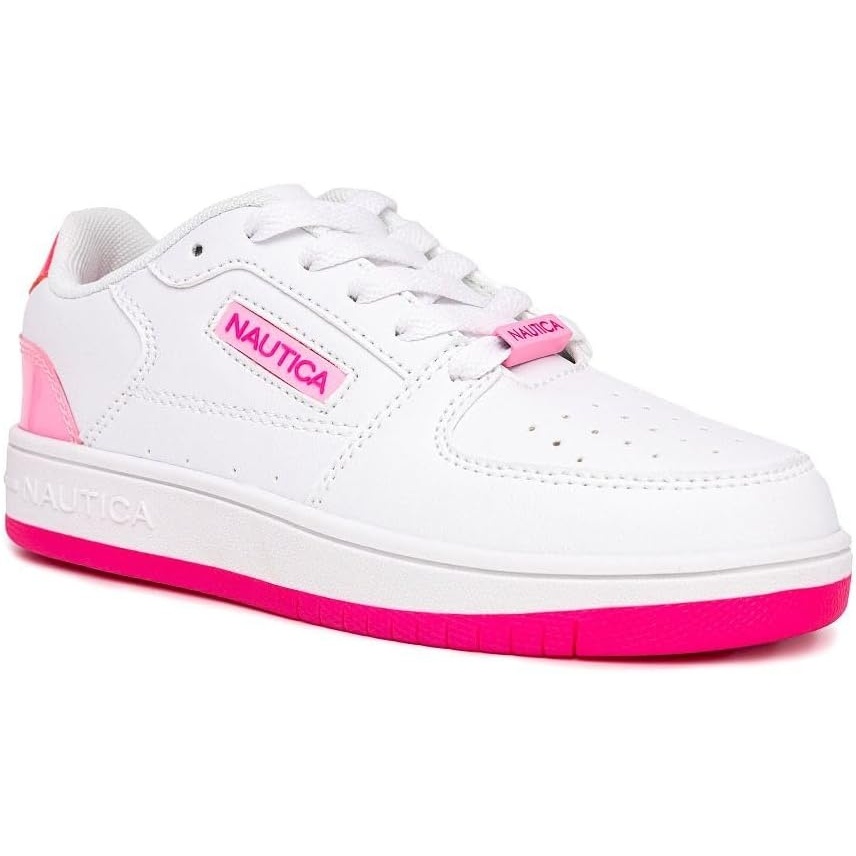 image:imageNautica Girls Sneakers Stylish LowTop Tennis Shoes with Cushioned Insole for Everyday Wear Toddler Little Kids and Big Kids LaceUpBungeeWhite Neon Pink