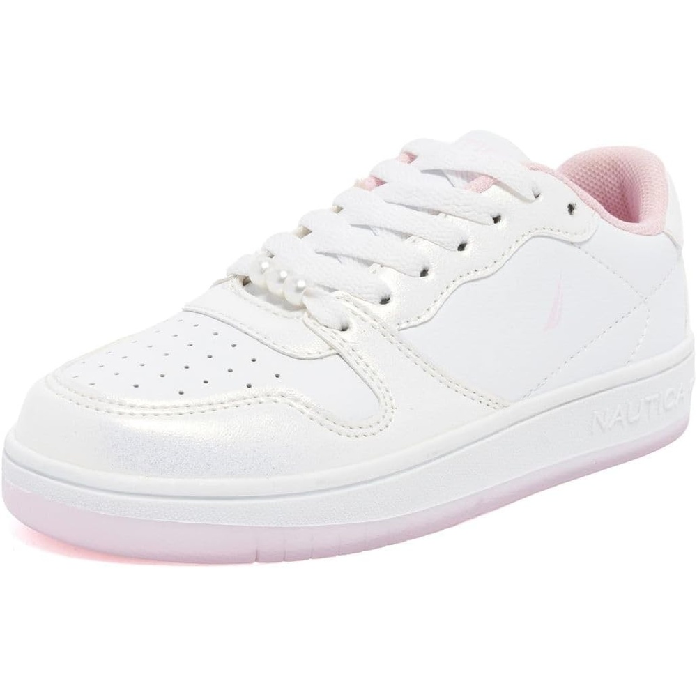 image:imageNautica Girls Sneakers Stylish LowTop Tennis Shoes with Cushioned Insole for Everyday Wear Toddler Little Kids and Big Kids LaceUpBungeeWhite Pearlmanetta