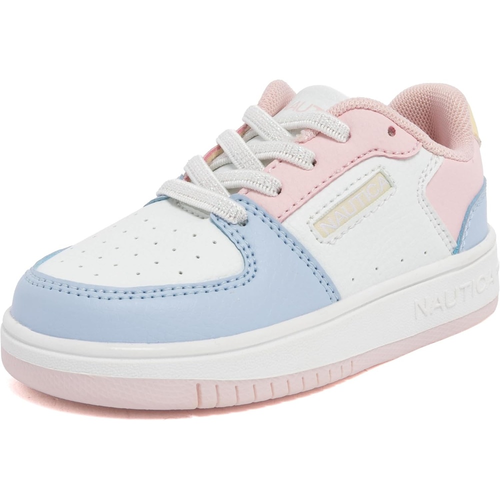 image:imageNautica Girls Sneakers Stylish LowTop Tennis Shoes with Cushioned Insole for Everyday Wear Toddler Little Kids and Big Kids LaceUpBungeeWhite Pink Blue
