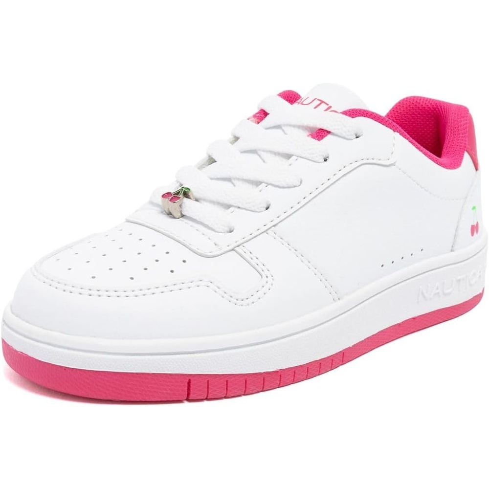 image:imageNautica Girls Sneakers Stylish LowTop Tennis Shoes with Cushioned Insole for Everyday Wear Toddler Little Kids and Big Kids LaceUpBungeeWhite Pinkcherry