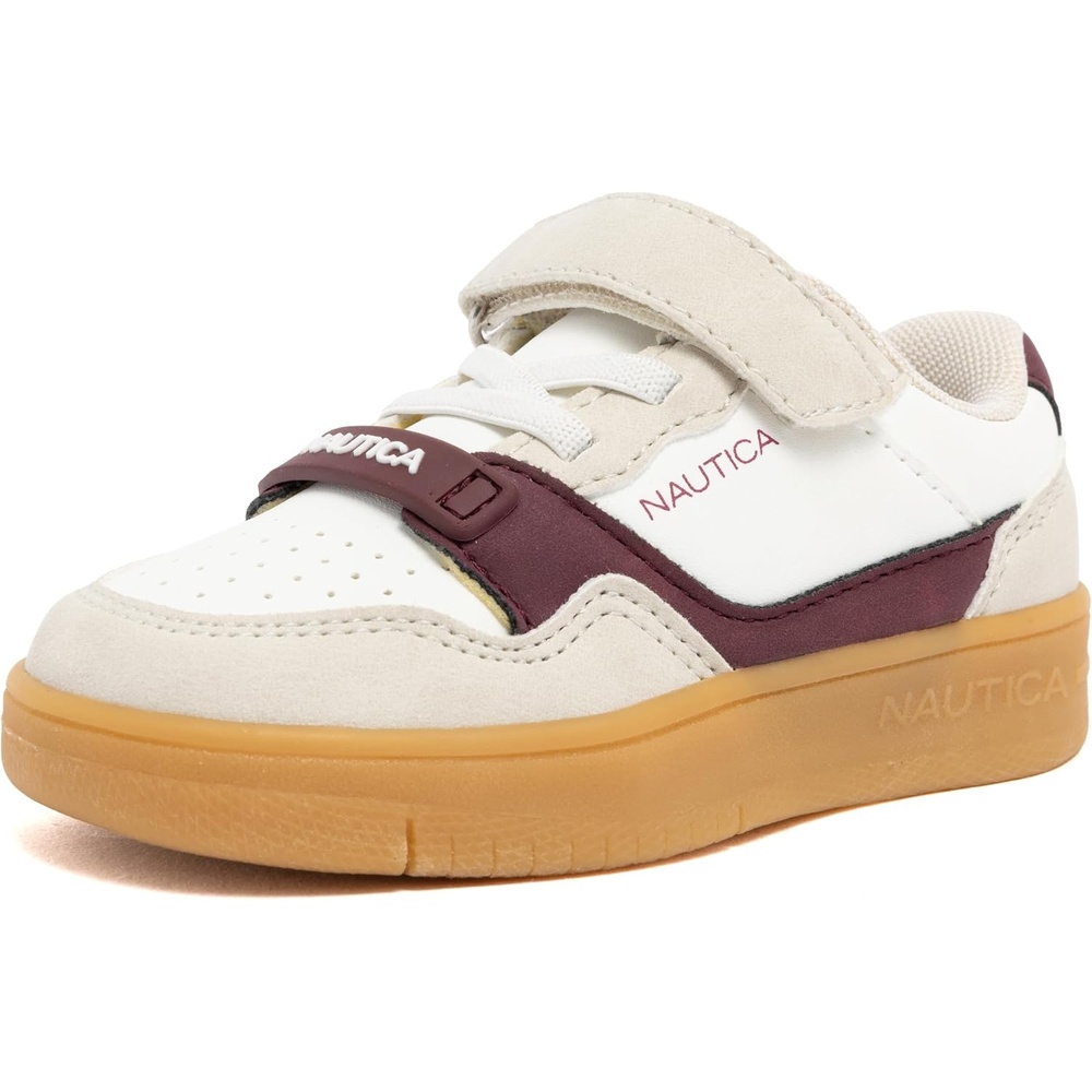 image:imageNautica Kids Adjustable Strap Shoes Comfortable Casual Sneakers for Boys and Girls Toddlers amp Little KidsWhite Burgundy Gum