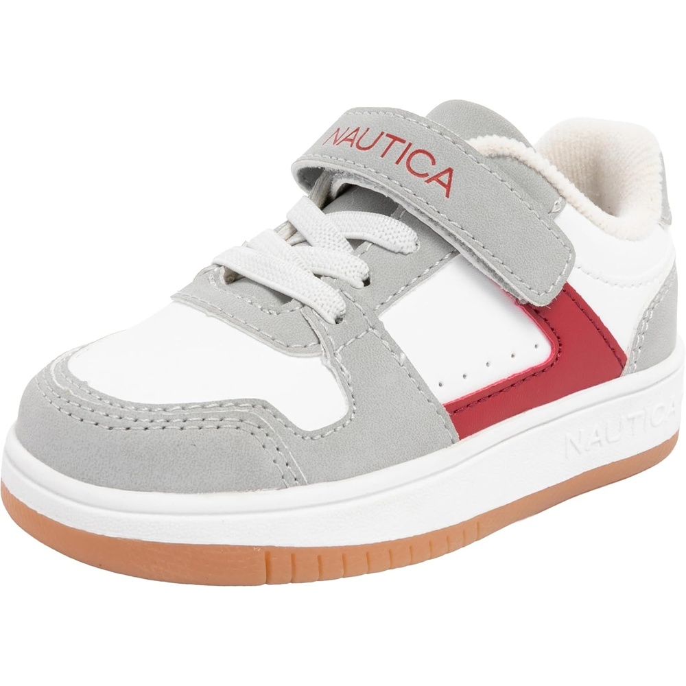 image:imageNautica Kids Adjustable Strap Shoes Comfortable Casual Sneakers for Boys and Girls Toddlers amp Little KidsWhite Grey Red