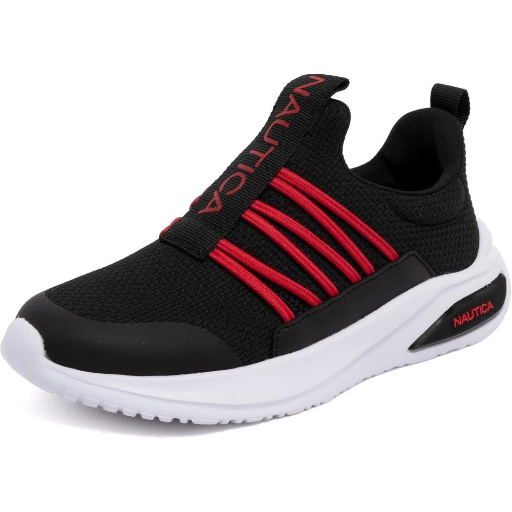 image:imageNautica Kids Athletic SlipOn Sneakers Comfortable Bungee Running Shoes for Boys and Girls Stylish and Supportive Footwear for Active Kids Big KidLittle KidToddlerBlack Red 3y