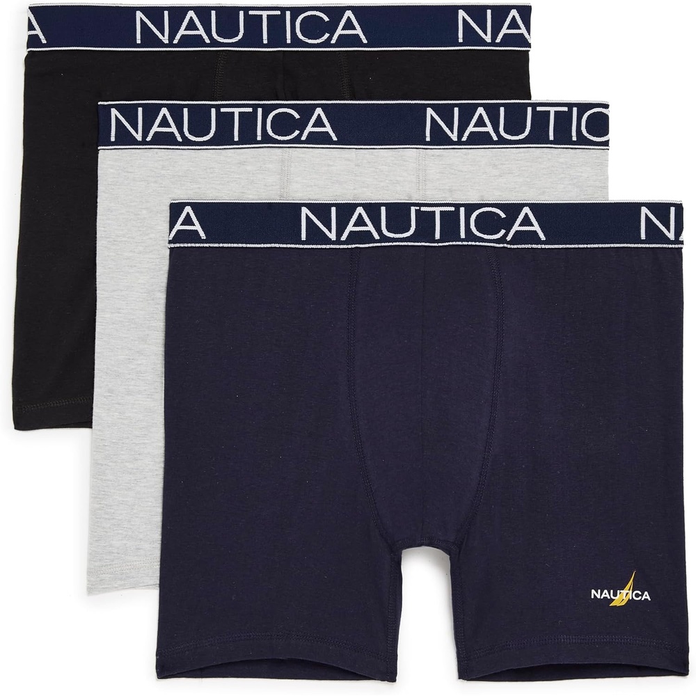 image:imageNautica Mens 3pack Cotton Stretch Limited Edition Boxer BriefsHeather GreyPeacoatBlack