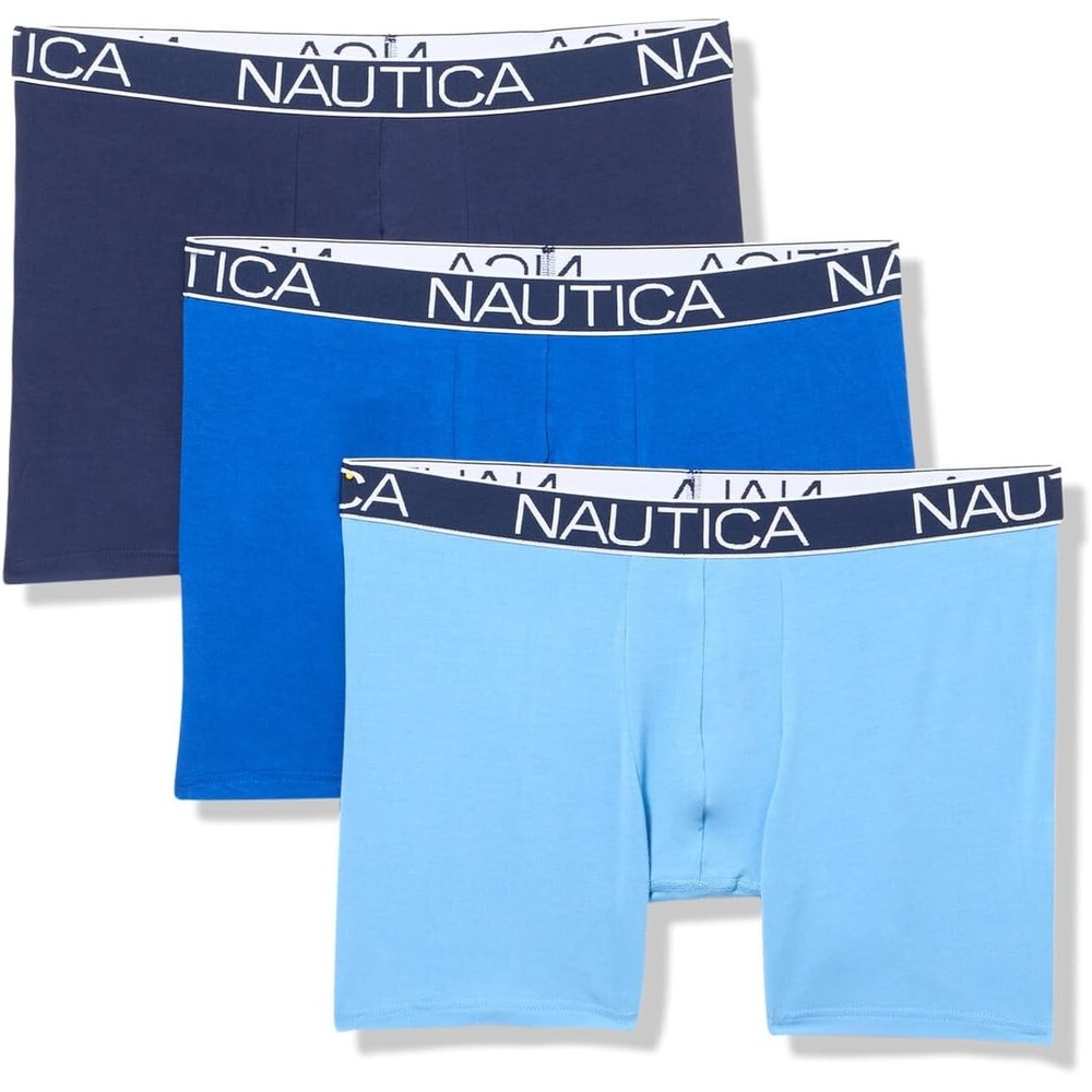 image:imageNautica Mens 3pack Modal Stretch Boxer BriefsPeacoatSurf the WebAero Blue