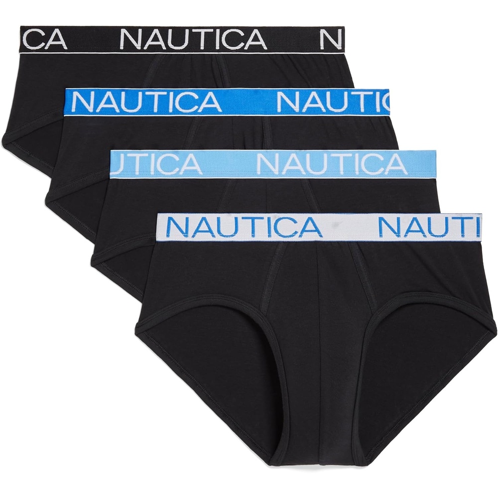 image:imageNautica Mens 4 Pack Classic Cotton Stretch BriefsBlack BlackSpinner BlueAero BlueWhite Assorted Wb