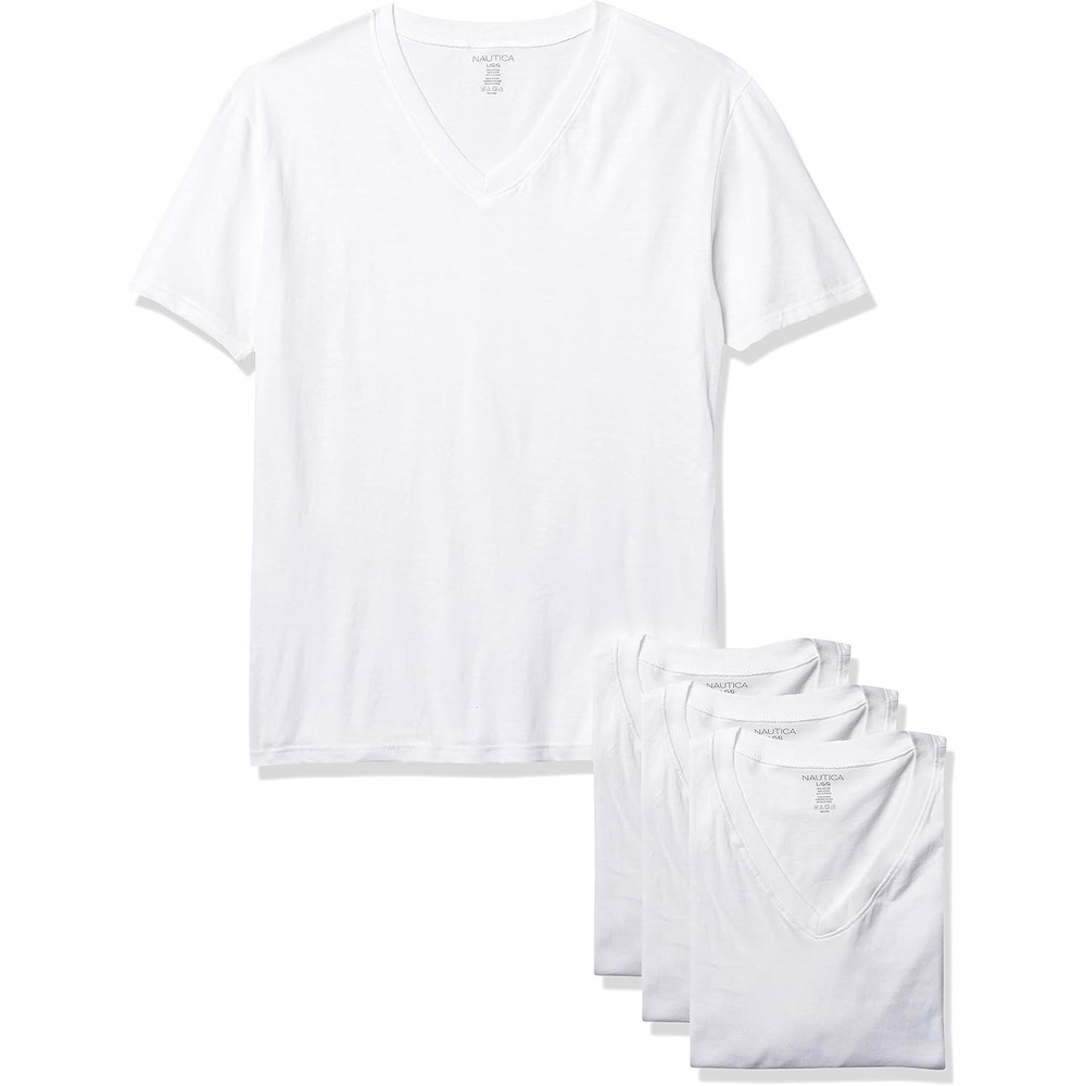 image:imageNautica Mens 4 Pack Cotton VNeck TShirts UndershirtsWhite