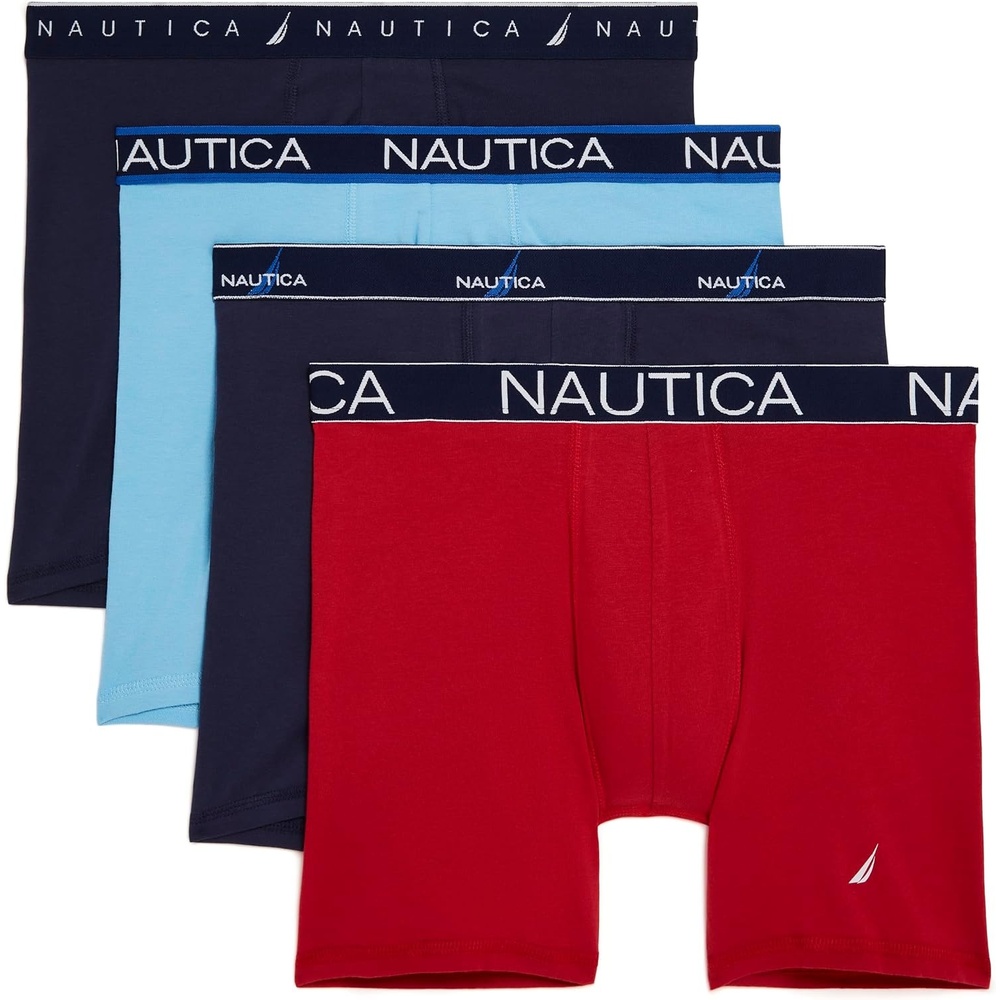 image:imageNautica Mens 4 Pack Limited Edition Cotton Stretch Boxer Briefs2 PeacoatAlaskan BlueNautica Redassorted Wb