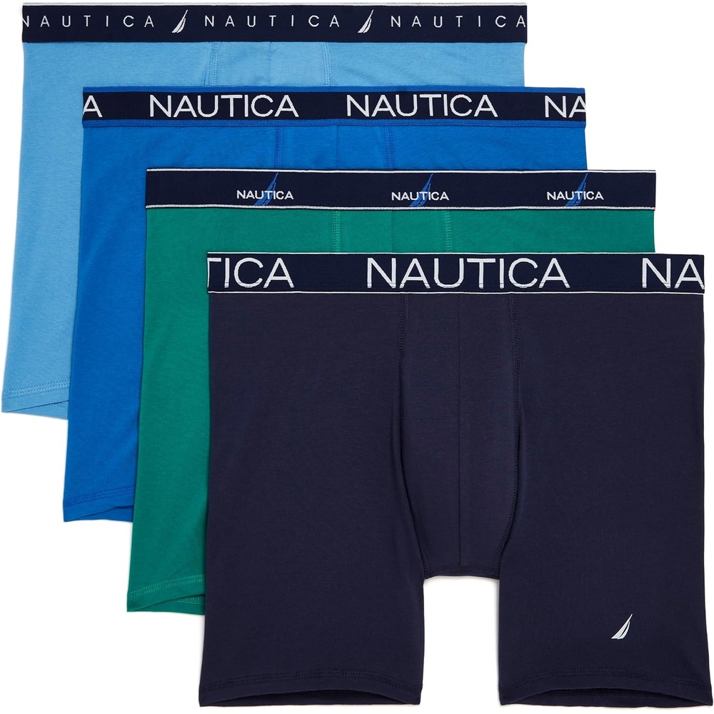 image:imageNautica Mens 4 Pack Limited Edition Cotton Stretch Boxer BriefsAero BluePro BluePepper GreenPeacoatassorted Wb