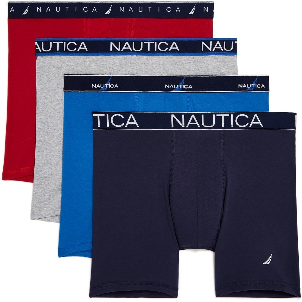 image:imageNautica Mens 4 Pack Limited Edition Cotton Stretch Boxer BriefsNautica RedHeather GreyPro BluePeacoat Assorted Wb