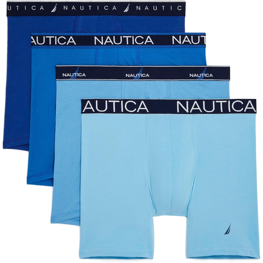image:imageNautica Mens 4 Pack Limited Edition Cotton Stretch Boxer BriefsSurf the WebPro BlueAero BlueAlaskan Blue Assorted Wb