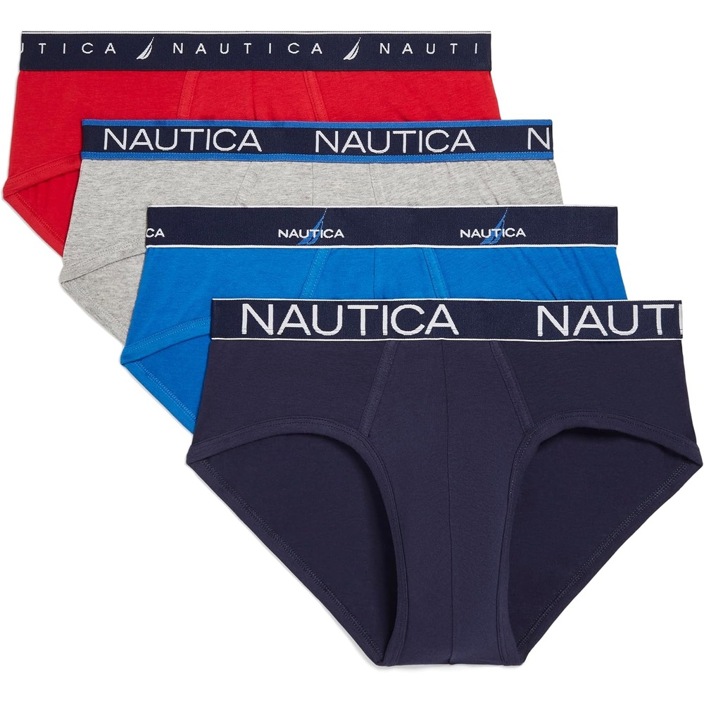 image:imageNautica Mens 4 Pack Limited Edition Cotton Stretch BriefsNautica RedHeather GreyPro BluePeacoat Assorted Wb