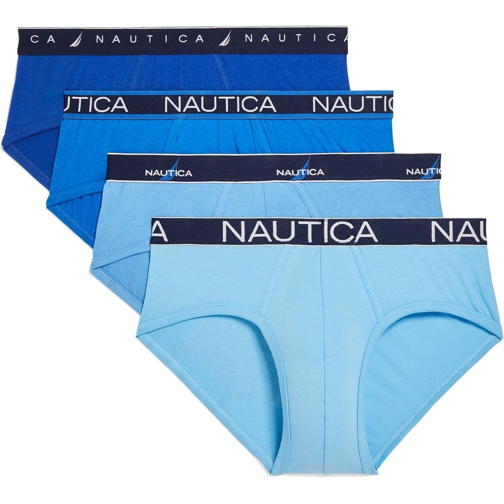 image:imageNautica Mens 4 Pack Limited Edition Cotton Stretch BriefsSurf the WebPro BlueAero BlueAlaskan Blue Assorted Wb
