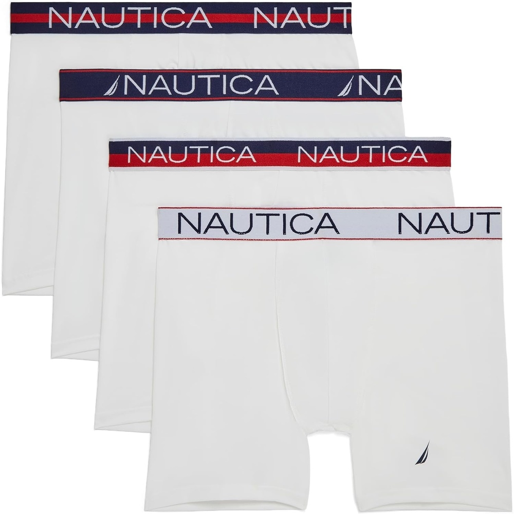 image:imageNautica Mens 4 Pack Limited Edition Micro Stretch Boxer Briefs4 White Assorted Waistband
