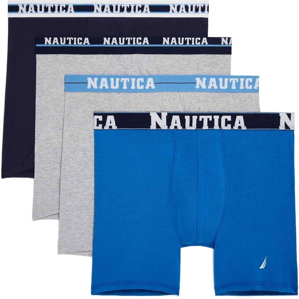 image:imageNautica Mens 4 Pack Limited Edition Stretch Boxer BriefsPeacoat2 Heather GreyPro Blue Assorted Wb