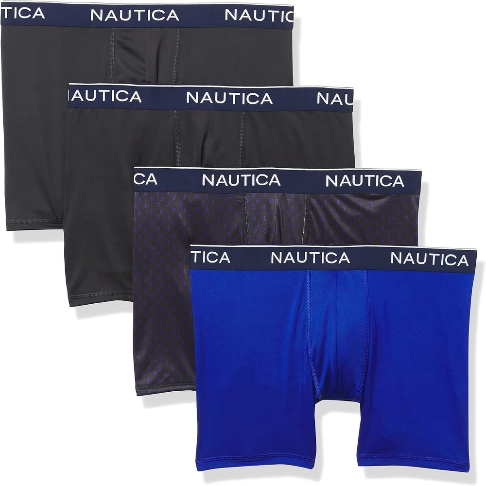 image:imageNautica Mens 4 Pack Micro Boxer Briefs2 BlackSea CobaltAnchor Sea Cobalt