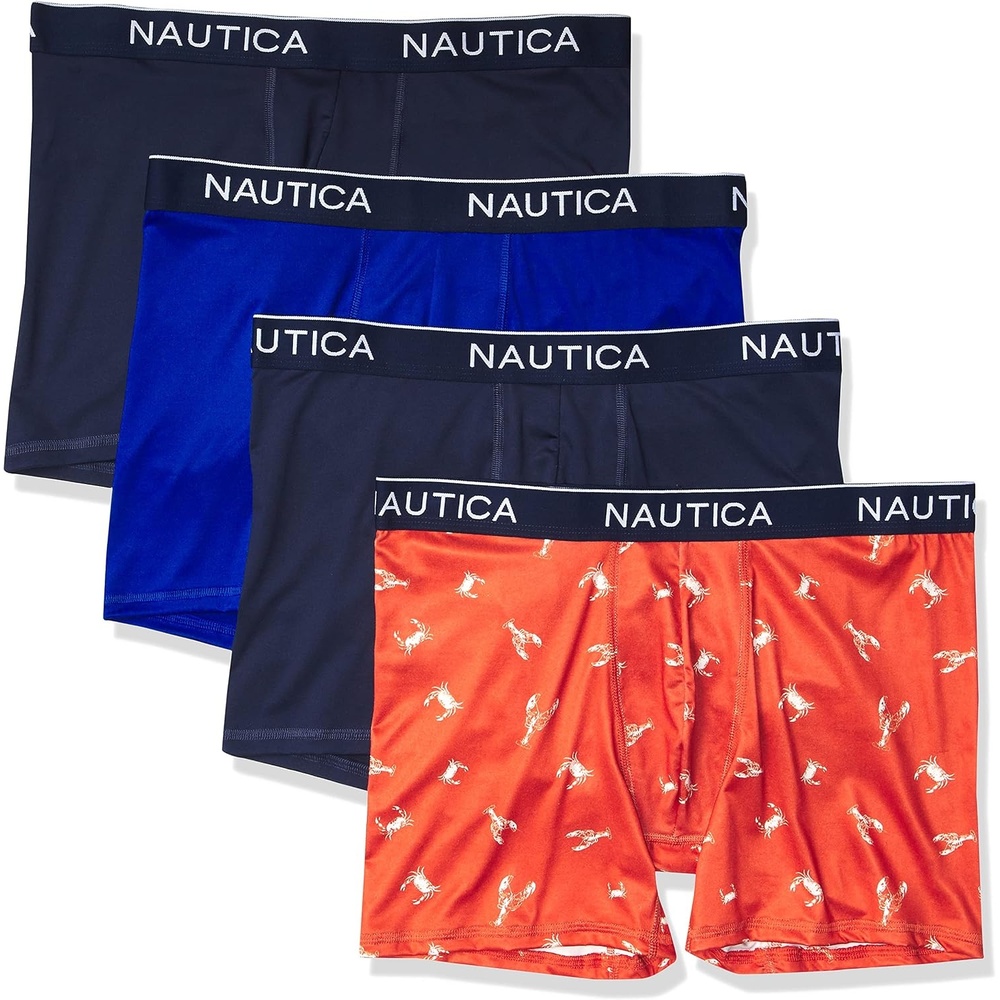 image:imageNautica Mens 4 Pack Micro Boxer Briefs2 PeacoatSea CobaltLobster Crab Print Nautica Red