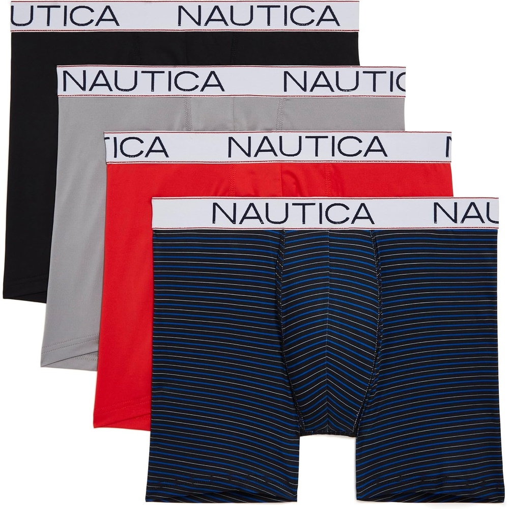 image:imageNautica Mens 4 Pack Micro Boxer BriefsBlackSharkfin GreyBright RedStripe