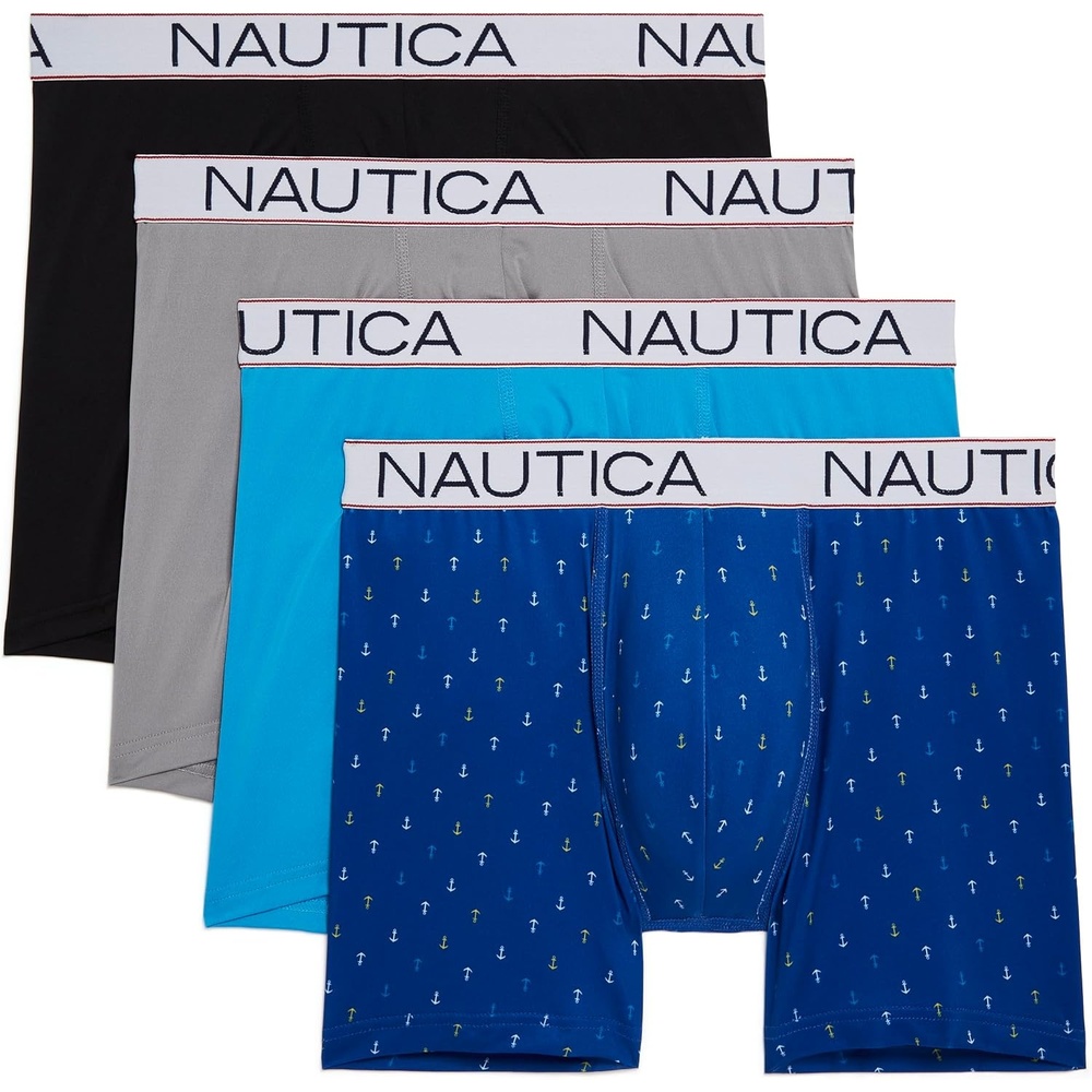 image:imageNautica Mens 4 Pack Micro Boxer BriefsBlackSharkfin GreyHawaii OceanMicro Anchor Sea Cobalt