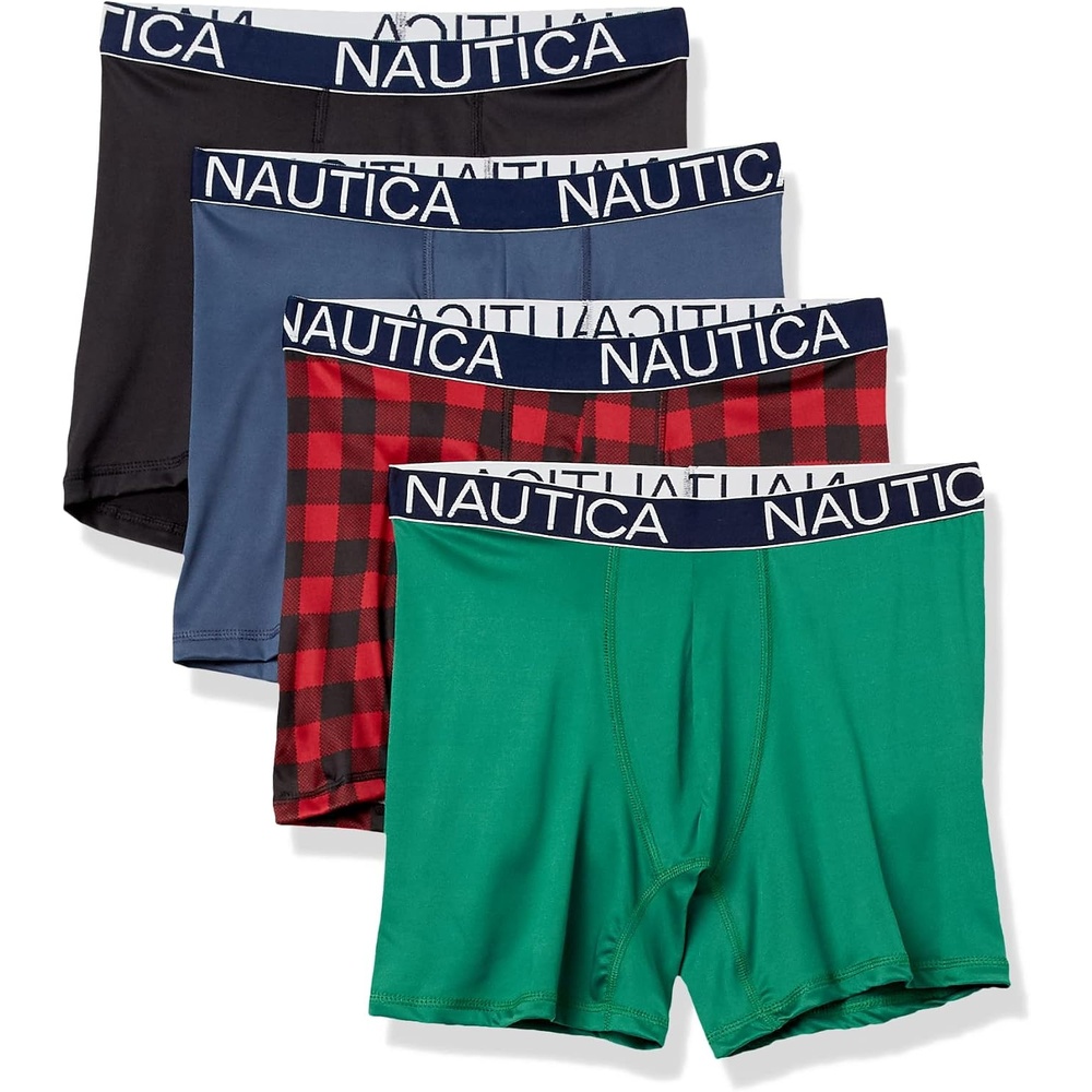 image:imageNautica Mens 4 Pack Micro Boxer BriefsBlackSpruce GreenEnsign BlueBuffalo Check