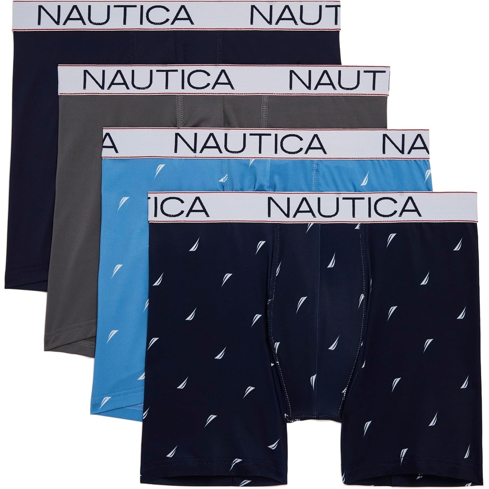image:imageNautica Mens 4 Pack Micro Boxer BriefsPeacoatLeadSail Aero Blue WhiteSail Peacoat White