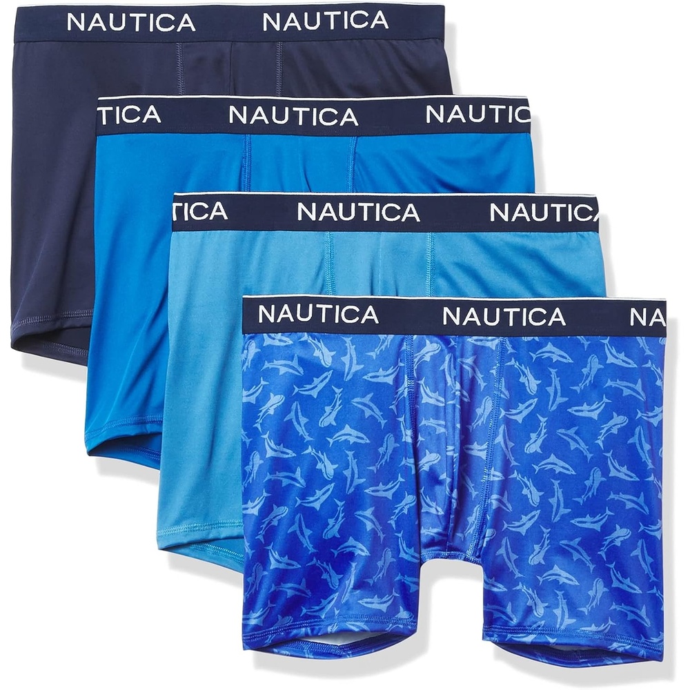 image:imageNautica Mens 4 Pack Micro Boxer BriefsPeacoatMonaco BlueAeroShark Sea Cobalt