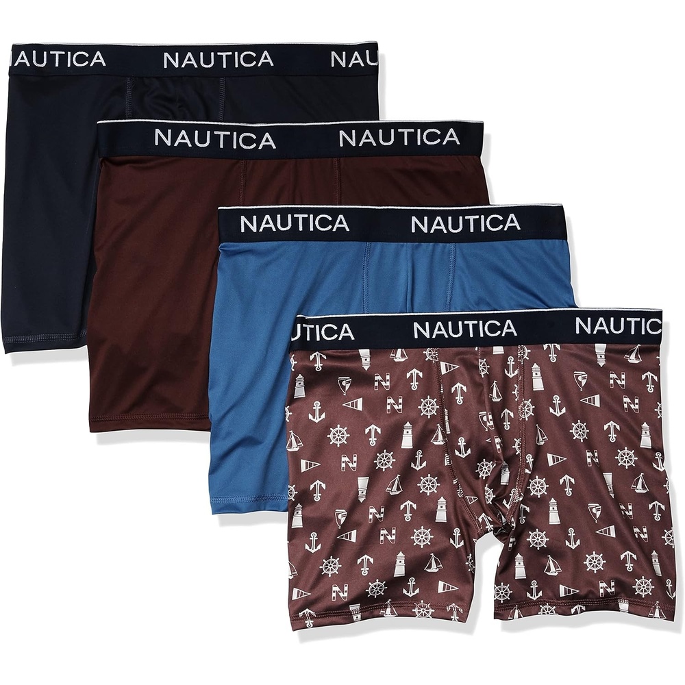 image:imageNautica Mens 4 Pack Micro Boxer BriefsPeacoatRoyal BurgundyMonaco BlueLight House Royal