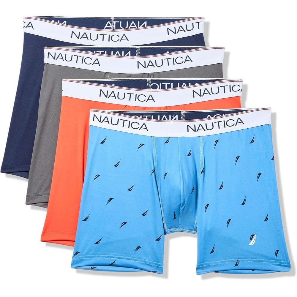 image:imageNautica Mens 4 Pack Stretch Micro Boxer BriefsPeacoatLeadTropical OrangeSail Aero Blue