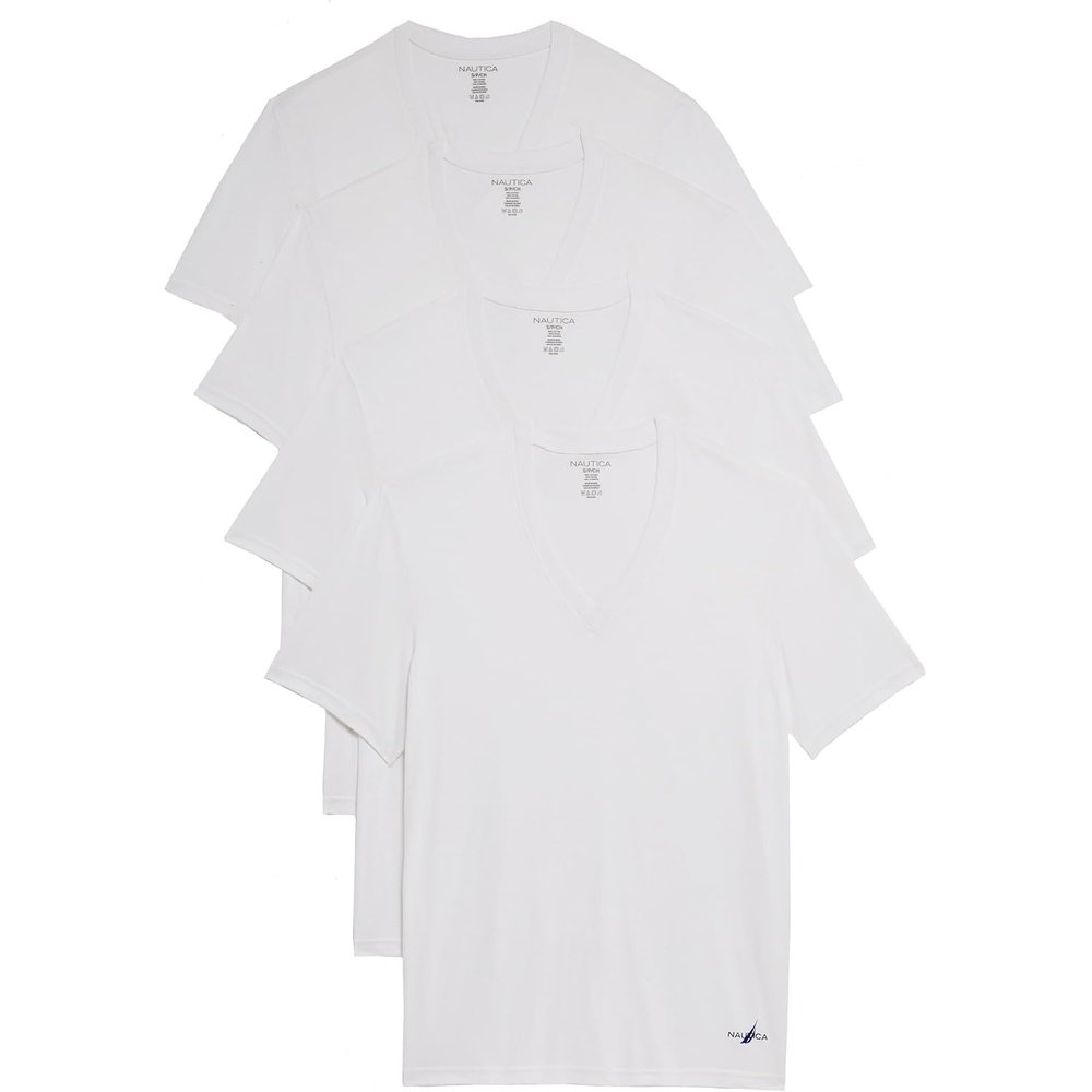 image:imageNautica Mens 4Pack Cotton Limited Edition VNeck TShirtsWhite Nautica 05 Logo