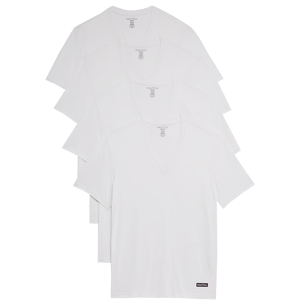 image:imageNautica Mens 4Pack Cotton Limited Edition VNeck TShirtsWhite Nautica Flag Logo