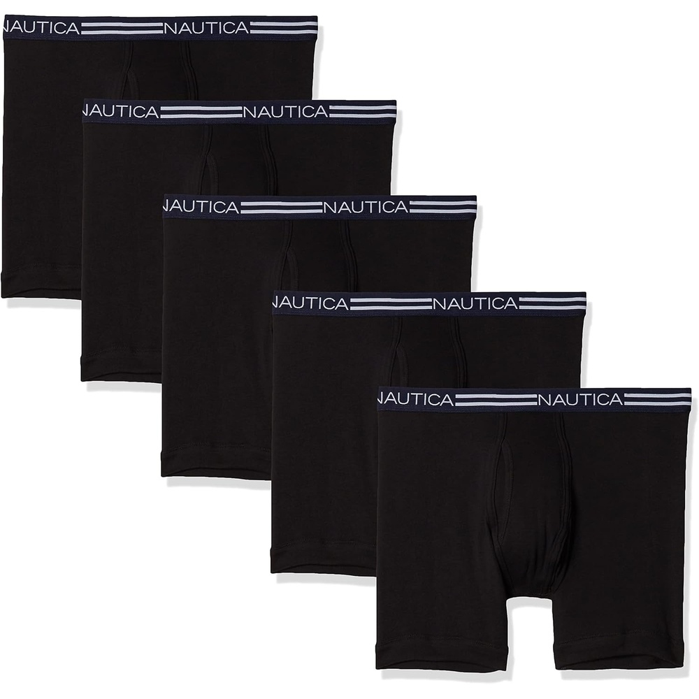 image:imageNautica Mens 5 Pack Classic Cotton Boxer BriefsBlack 5 Pack