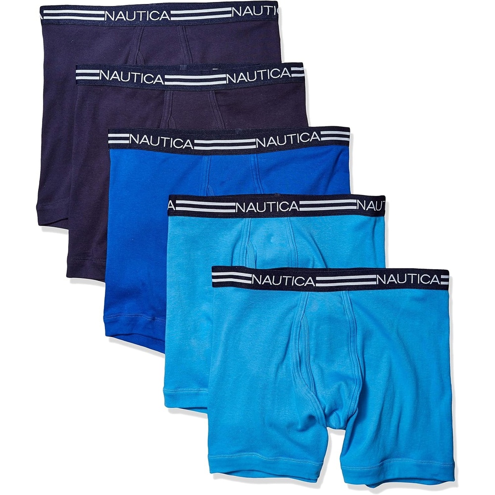 image:imageNautica Mens 5 Pack Classic Cotton Boxer BriefsPeacoatAero BlueSea Cobalt 5 Pack