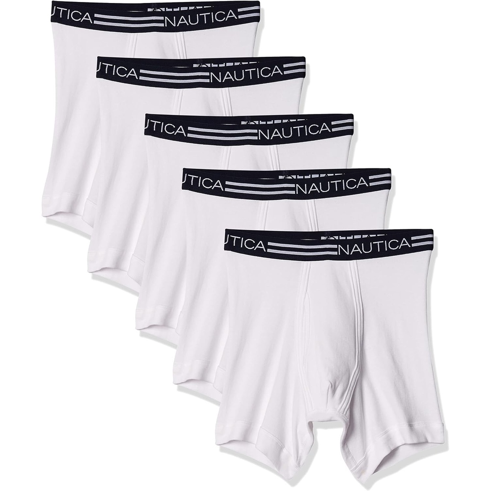image:imageNautica Mens 5 Pack Classic Cotton Boxer BriefsWhite 5 Pack