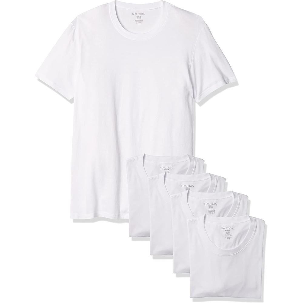 image:imageNautica Mens 5 Pack Cotton Crew Neck TShirtsWhite 5 Pack