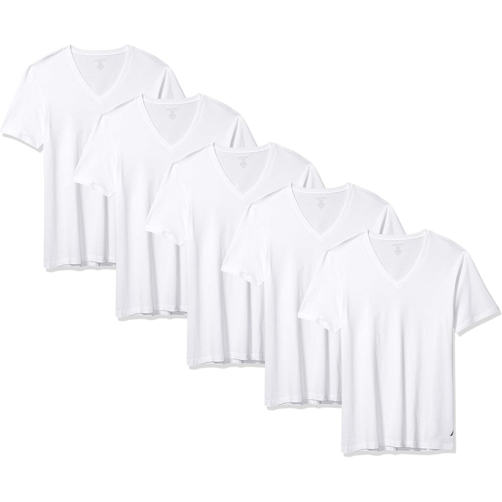 image:imageNautica Mens 5 Pack Cotton VNeck TShirtsWhite 5 Pack