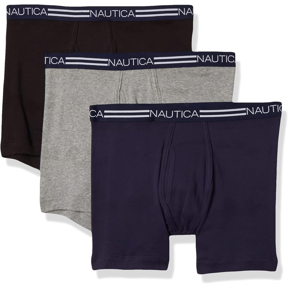image:imageNautica Mens Classic Cotton 3Pack Boxer BriefsBlackHeather GreyNavy