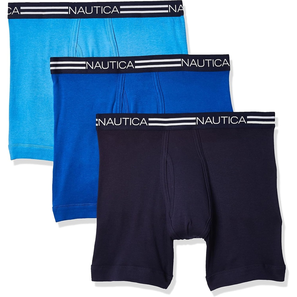 image:imageNautica Mens Classic Cotton 3Pack Boxer BriefsNavyAeroCobalt