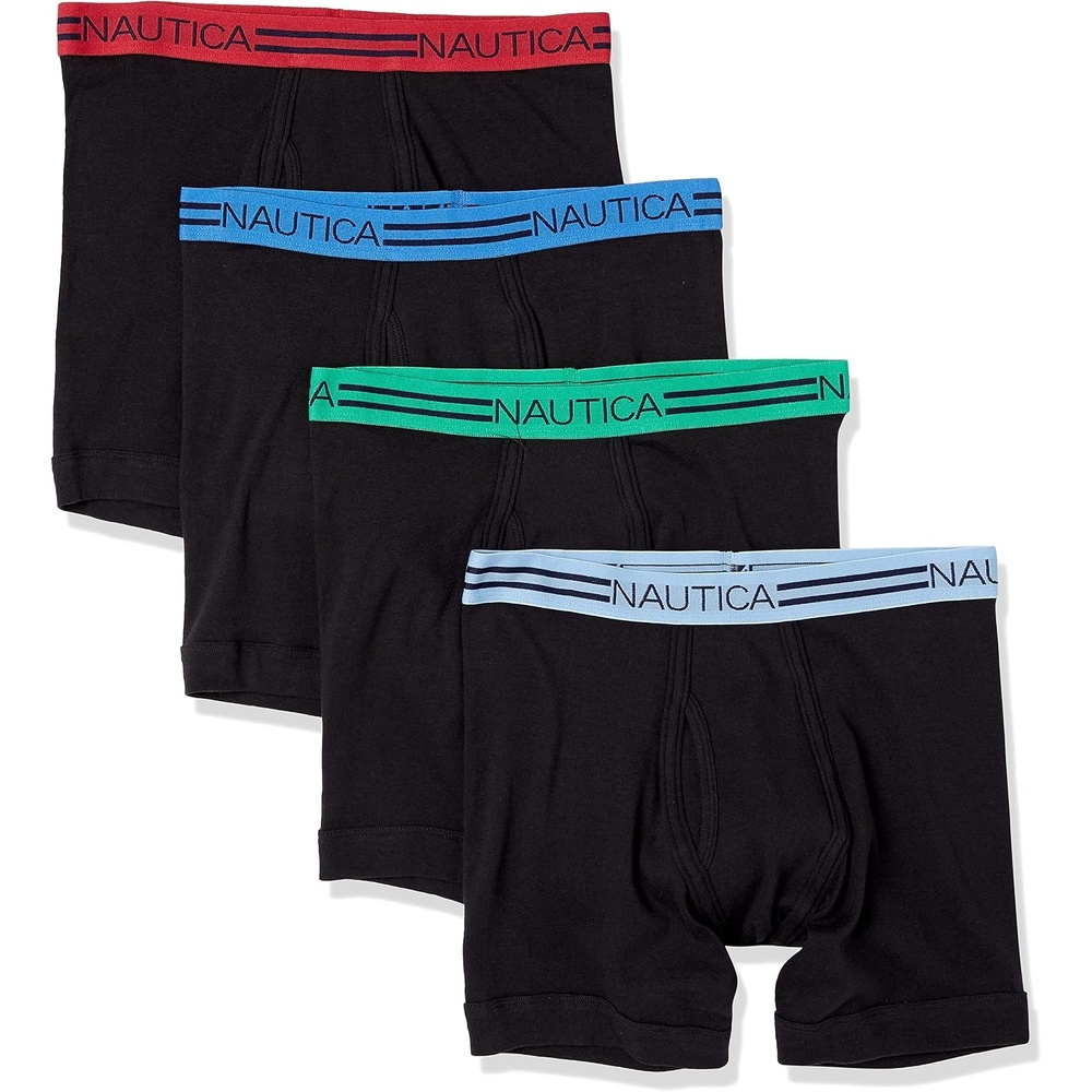 image:imageNautica Mens Classic Cotton 4pack Boxer BriefsBlack RoseClear SkyNoonDeep Mint Wb