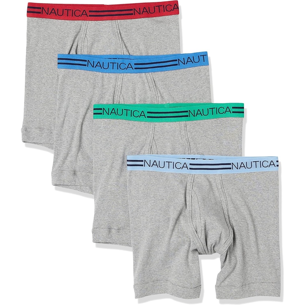 image:imageNautica Mens Classic Cotton 4pack Boxer BriefsHeather Grey RoseClear SkyNoonDeep Mint Wb