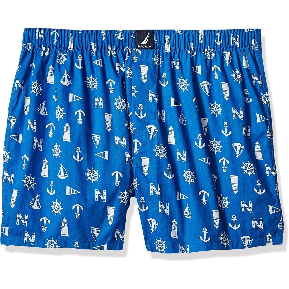 image:imageNautica Mens Classic Cotton Woven BoxerLighthouse PrintCobalt