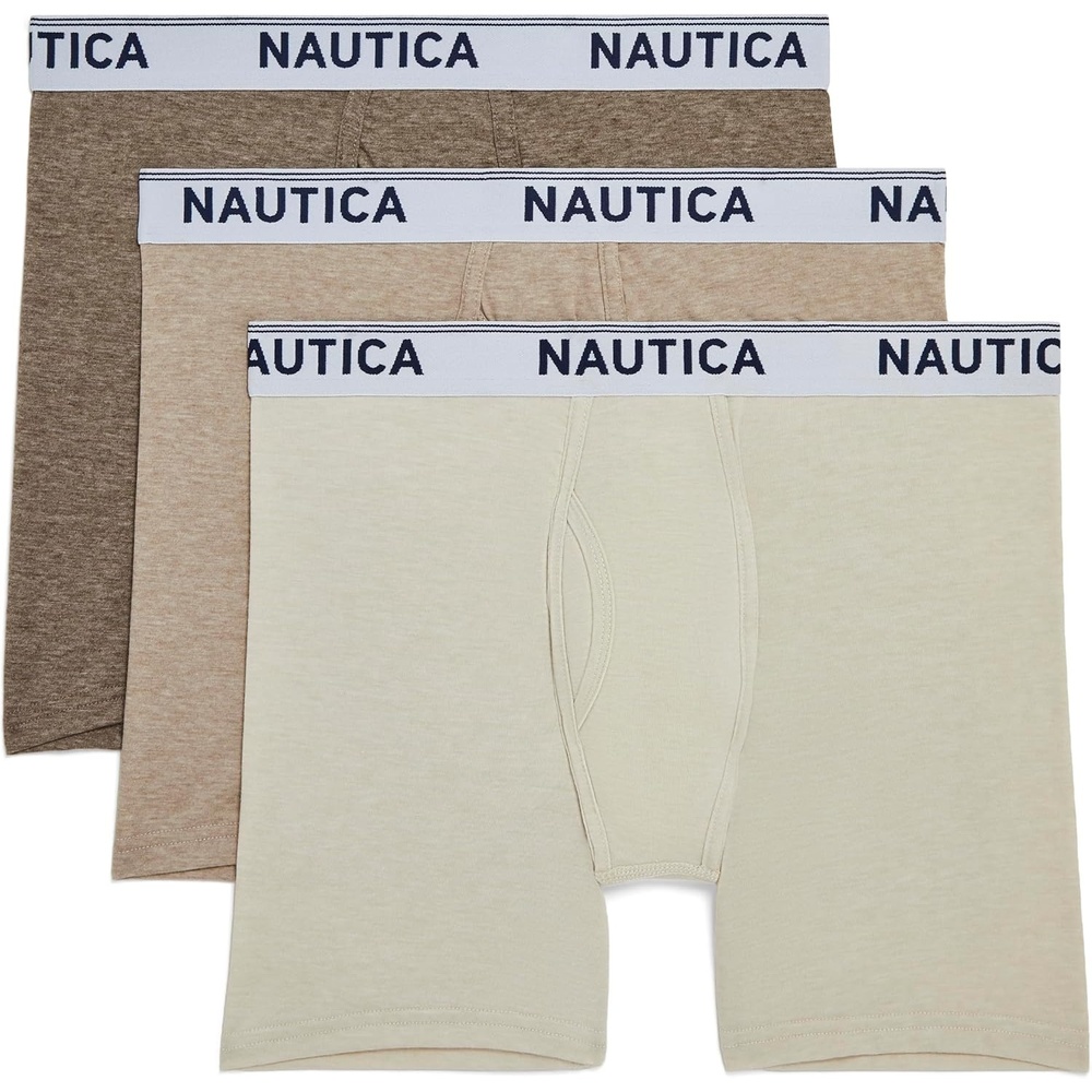 image:imageNautica Mens Stretch Performance 3pack Boxer BriefsCoffeeTanOatmeal Heather