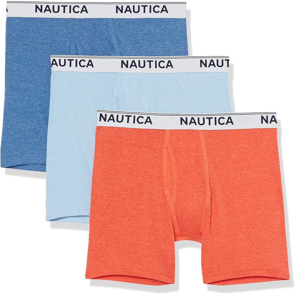 image:imageNautica Mens Stretch Performance 3pack Boxer BriefsDutchSea MistBurnt Orange Heather