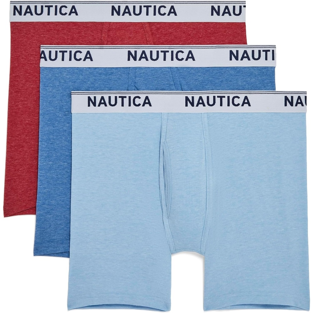 image:imageNautica Mens Stretch Performance 3pack Boxer BriefsDutchSea MistNautica Red Heather
