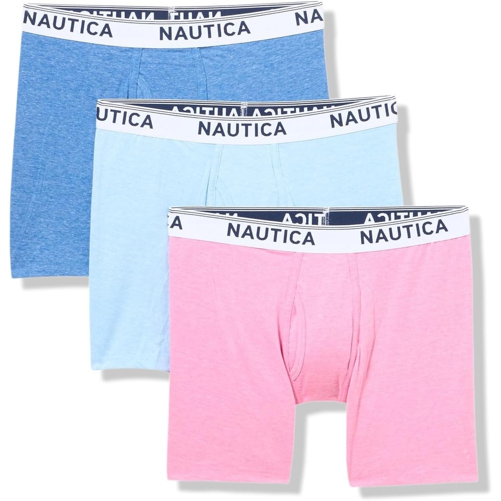 image:imageNautica Mens Stretch Performance 3pack Boxer BriefsDutchSea MistOasis Pink Heather