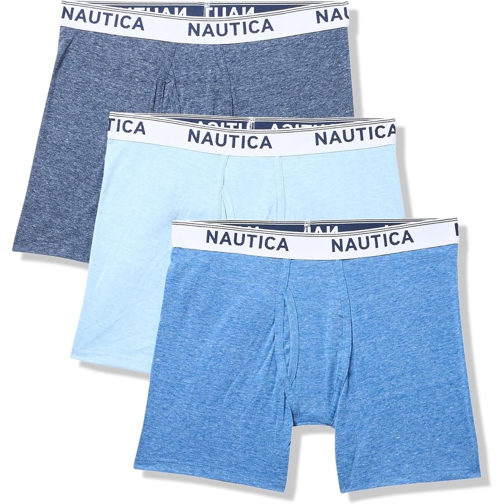 image:imageNautica Mens Stretch Performance 3pack Boxer BriefsPeacoatDutchSea Mist Heather