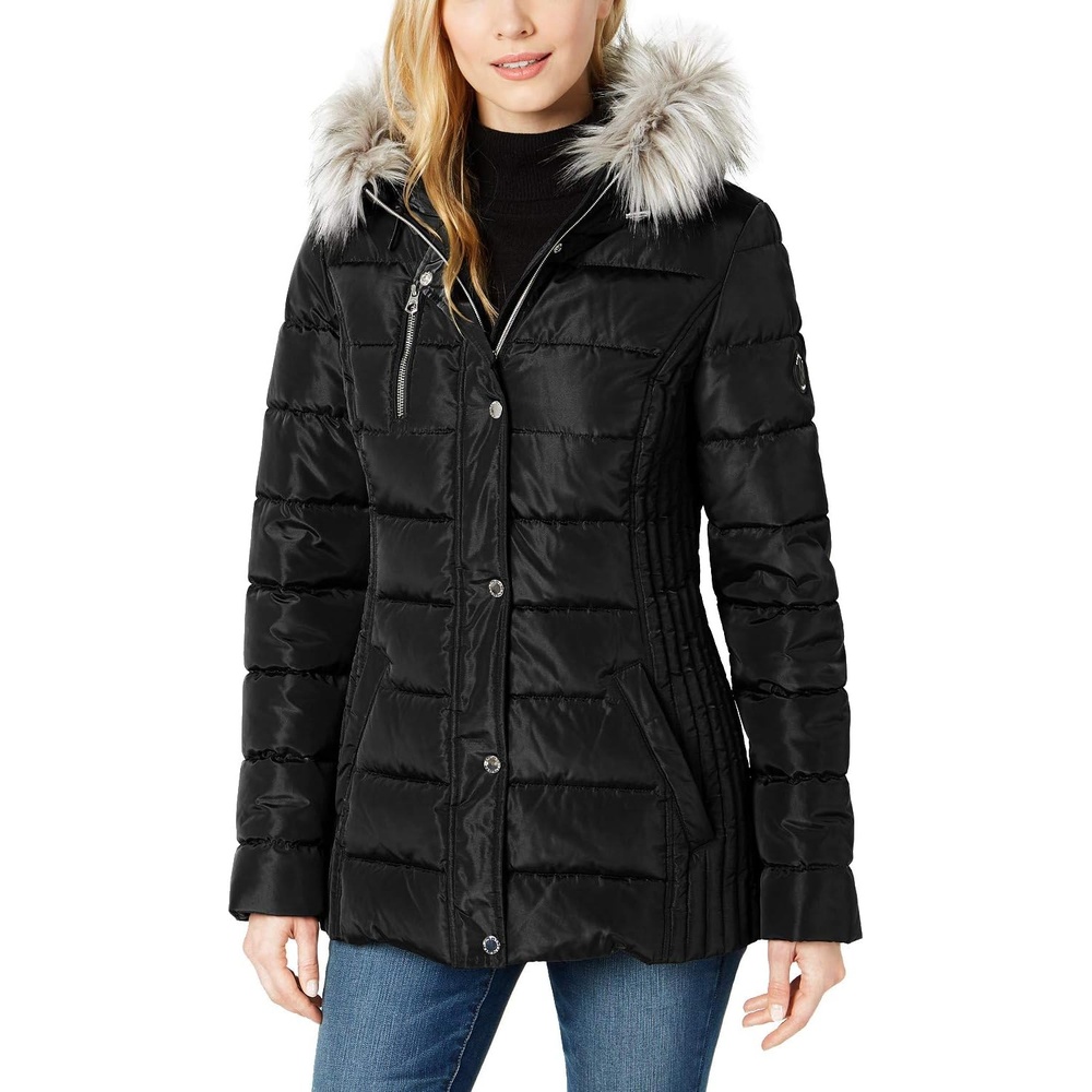 image:imageNautica Womens Faux Fur Trim Hooded Midweight Puffer JacketBlackd