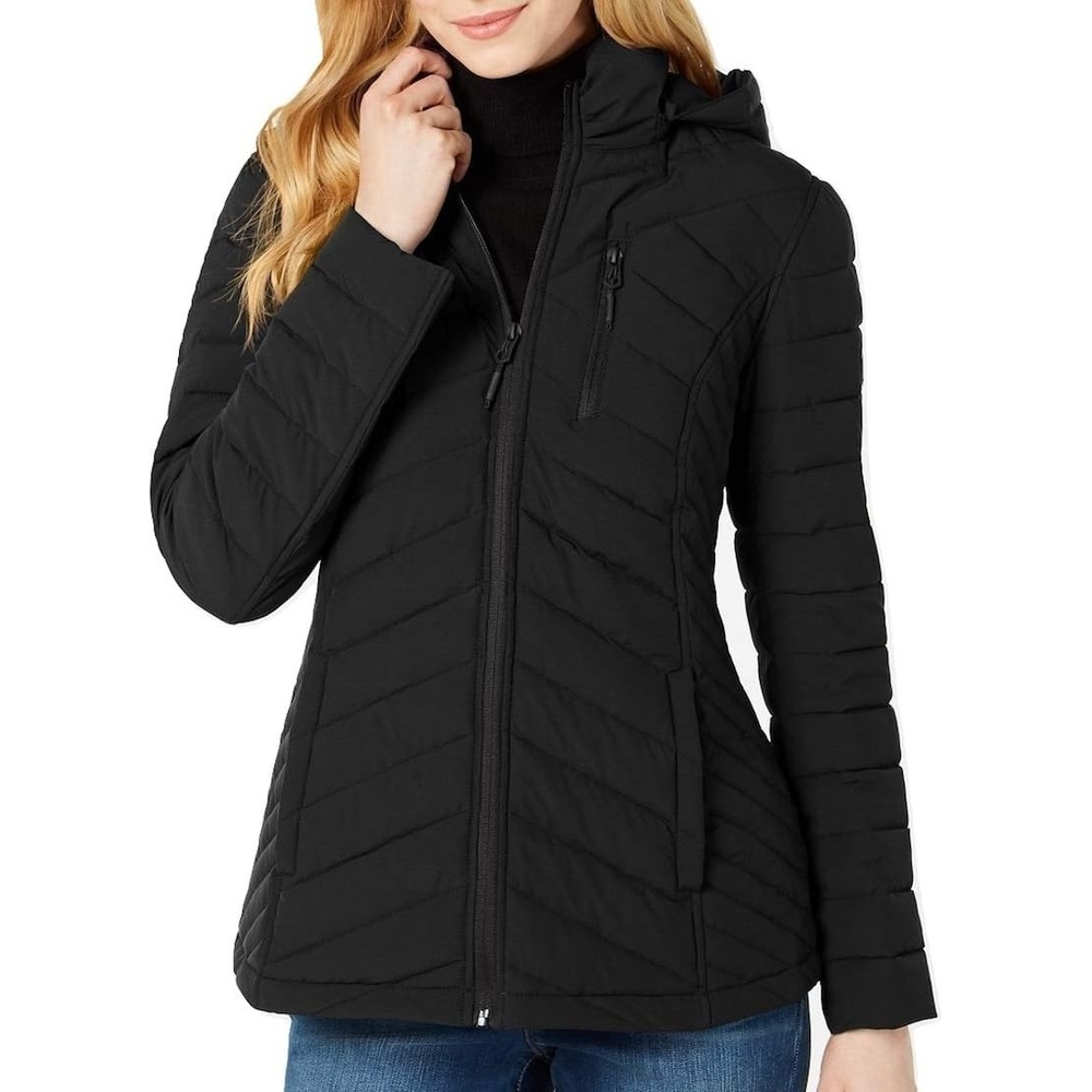 image:imageNautica Womens Faux Fur Trim Hooded Midweight Puffer JacketCaviar