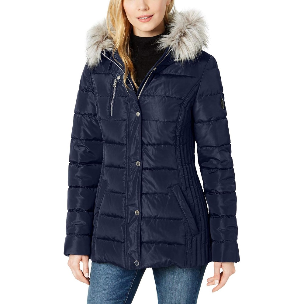 image:imageNautica Womens Faux Fur Trim Hooded Midweight Puffer JacketDeep Sea