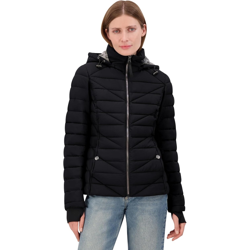 image:imageNautica Womens Faux Fur Trim Hooded Midweight Puffer JacketEbony
